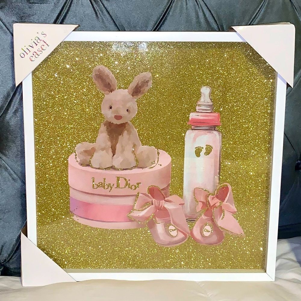 Baby Dior blush pink & gold glitter wall art